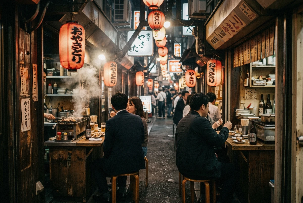 Lantern-lit yakitori alley in Shinjuku photographed on an evening Tokyo photoshoot
